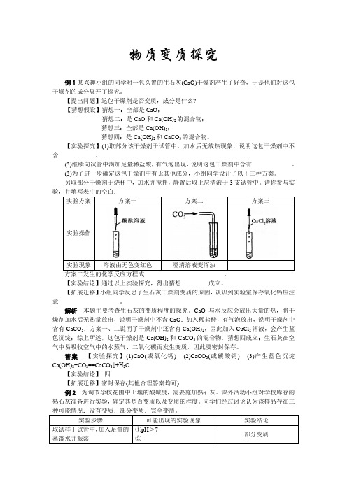 2019年中考化学热点专题解读：物质变质探究