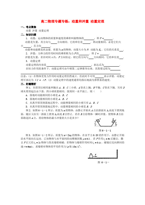 高二物理专题专练 练习动量和冲量 动量定理