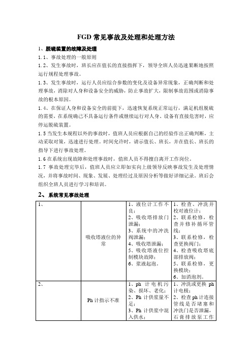 FGD系统常见事故及处理方法