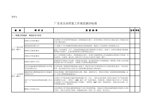 广东省企业档案工作规范测评标准(定稿)