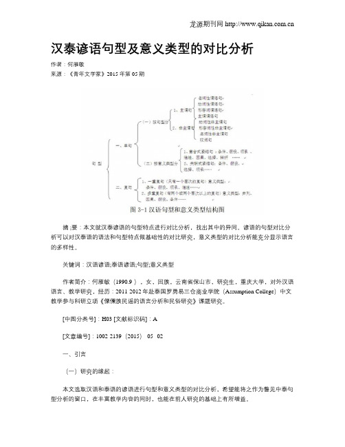 汉泰谚语句型及意义类型的对比分析