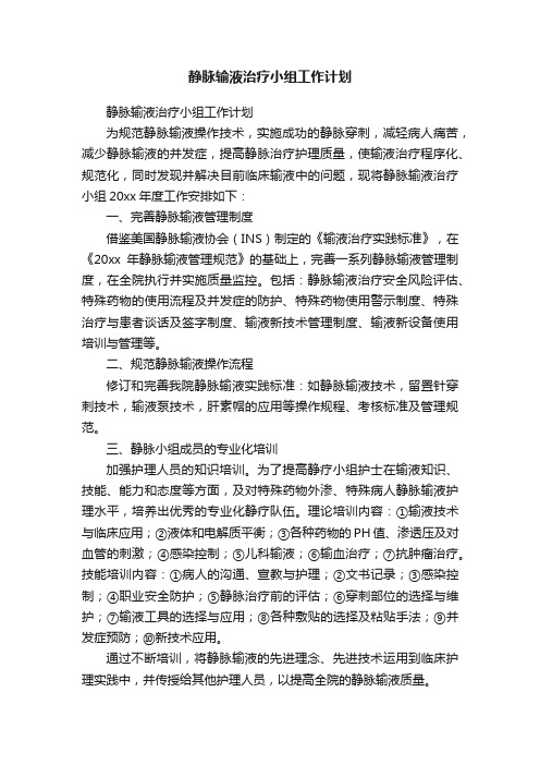 静脉输液治疗小组工作计划