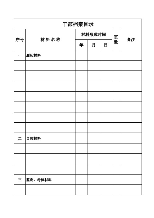 最新干部人事档案目录模板