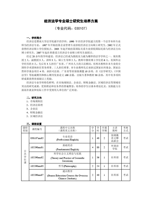 暨南大学培养方案经济法学专业硕士研究生培养方案