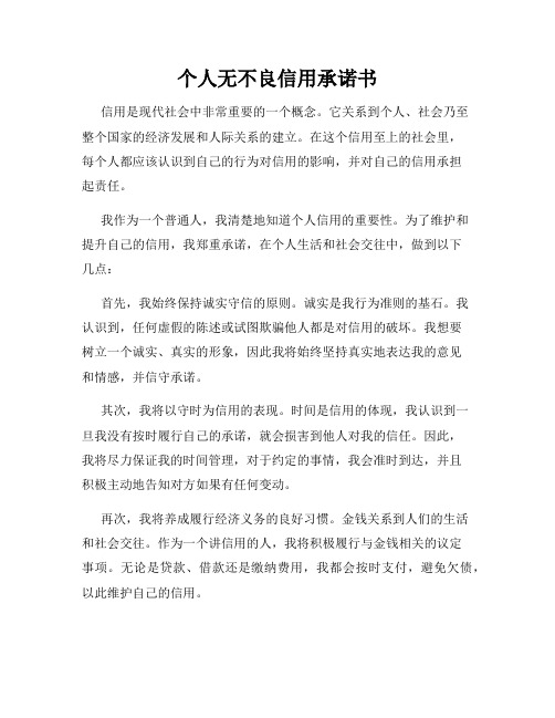 个人无不良信用承诺书