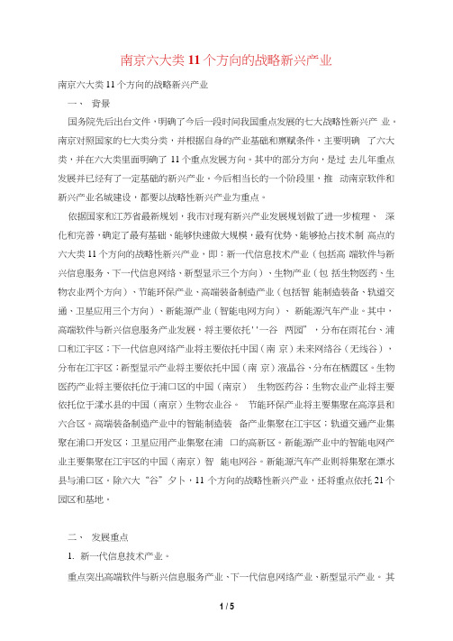 南京六大类11个方向的战略新兴产业