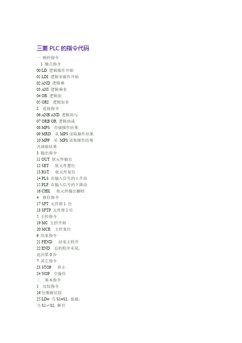 三菱PLC的指令代码和内部特殊寄存器