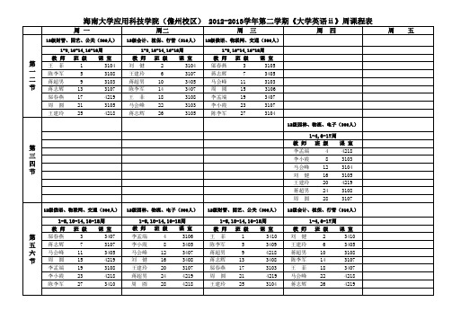 2012-2013学年第二学期英语课表12级(终结版)