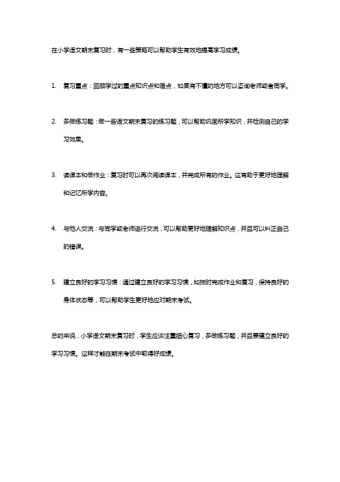 浅谈有效进行小学语文期末总复习策略