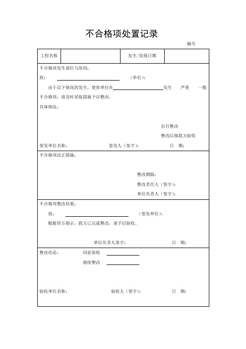 不合格项处置记录