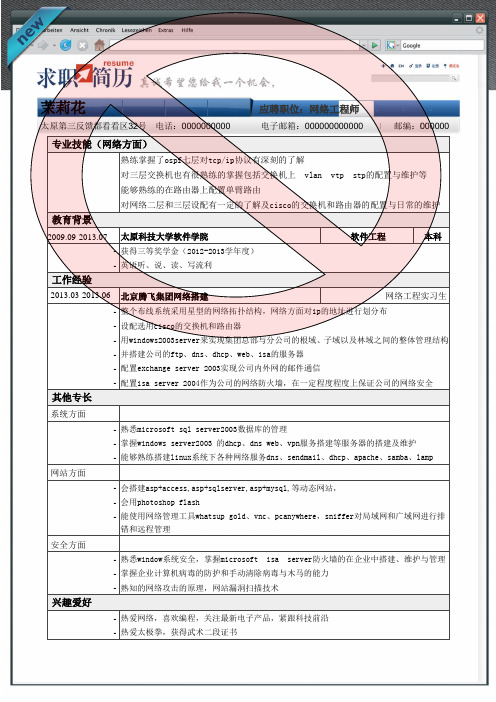 网络工程师精美个人求职简历模板 1