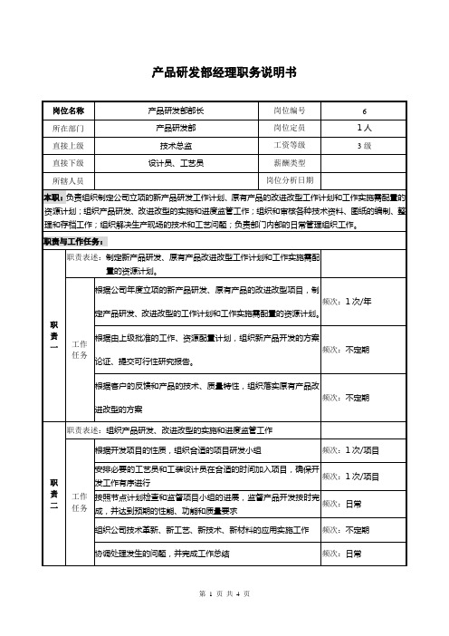 高科技术有限公司产品研发部经理职务说明书范例