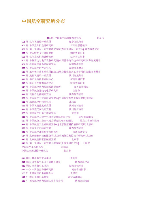 中国航空研究所分布