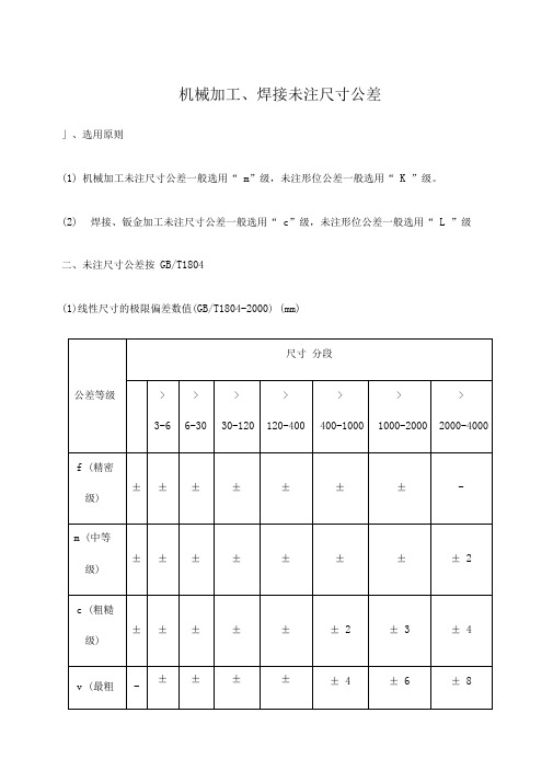 机械加工焊接未注尺寸公差