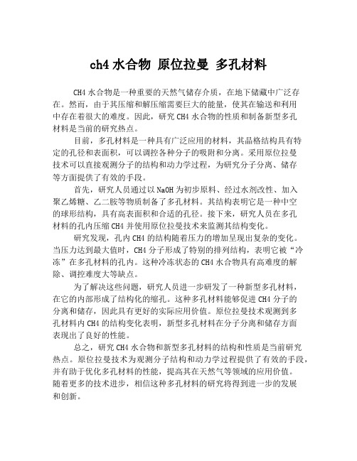 ch4水合物 原位拉曼 多孔材料