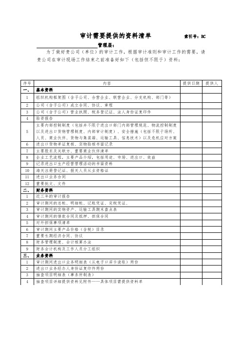 海关审计需要提供的资料清单