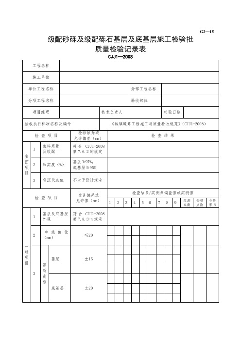 级配砂砾及级配基层及底基层施工检验批质量检验记录