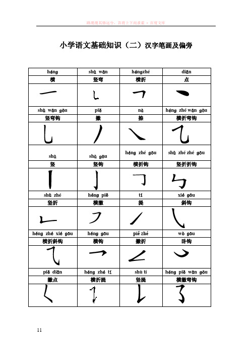 小学语文基础知识汉字笔画及偏旁