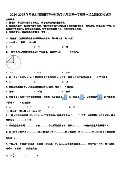 2024-2025学年湖北省荆州市荆州区数学六年级第一学期期末综合测试模拟试题含解析