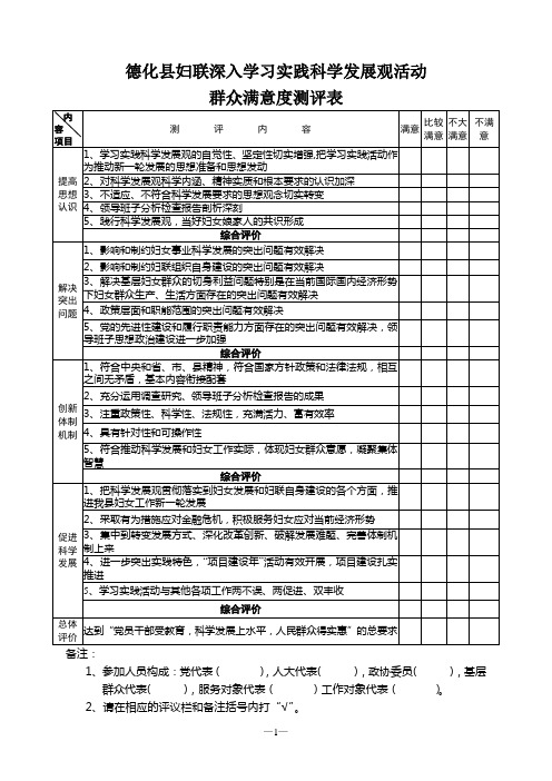 群众满意度测评表