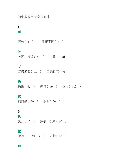 初中多音字大全600个