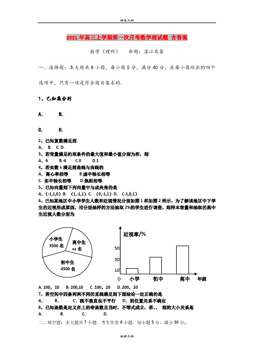 2021年高三上学期第一次月考数学理试题 含答案