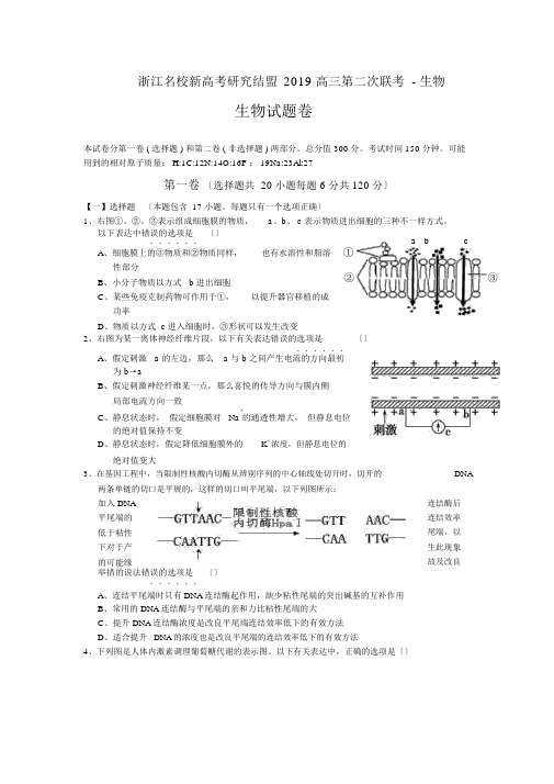 浙江名校新高考研究联盟2019高三第二次联考-生物