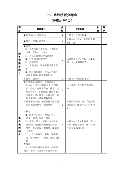 水针法操作评分标准