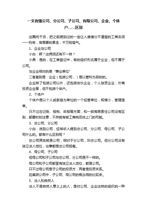 一文看懂公司、分公司、子公司、有限公司、企业、个体户……区别