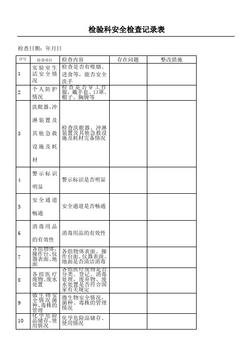 检验科安全检查记录表