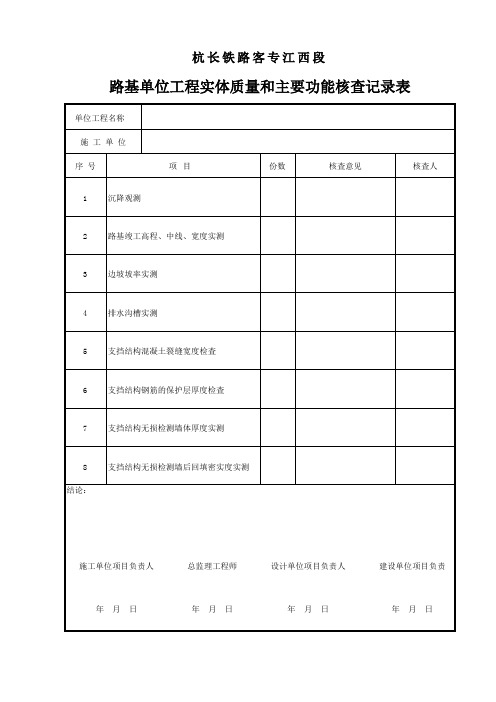 路基单位工程实体质量和主要功能检查记录表