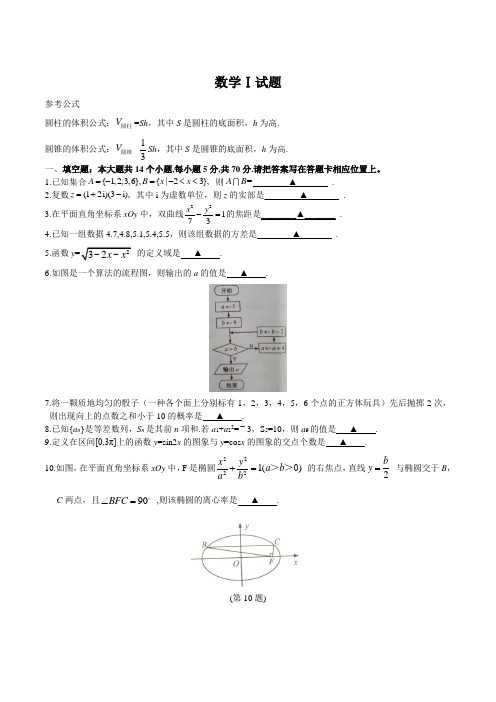 2016年高考试题(江苏卷)数学(含答案)