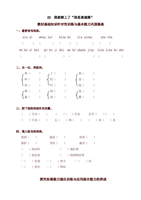 2020春最新部编本小学三年级语文下册同步练习:23我家跨上了“信息高速路