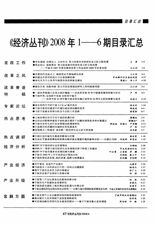 《经济丛刊》2008年1-6期目录汇总