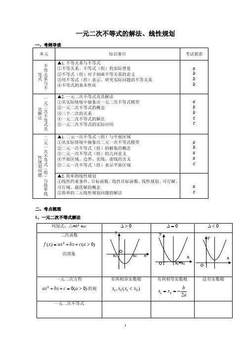 一元二次不等式的解法与线性规划(新)