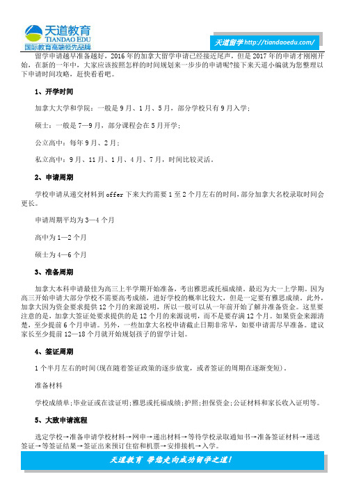2017年最新加拿大留学申请时间表
