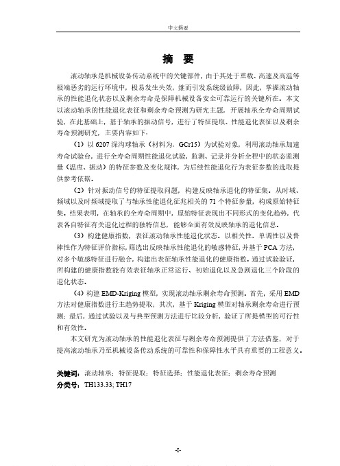 滚动轴承性能退化表征与剩余寿命预测方法研究