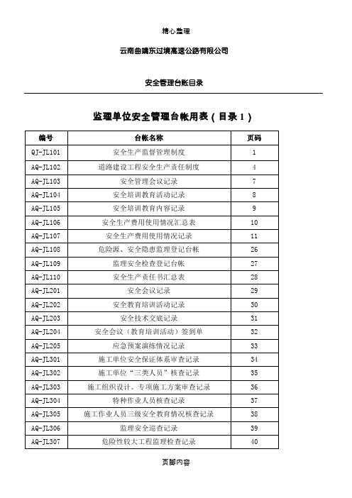 公路建设安全管理台帐(参考)用表格模板