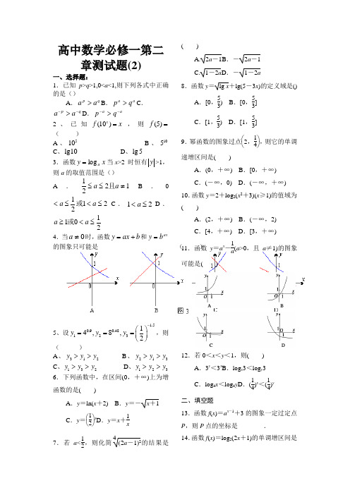 高中数学必修一第二章测试题(含答案)