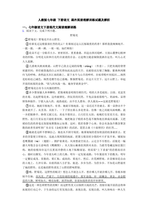 人教版七年级 下册语文 课外阅读理解训练试题及解析