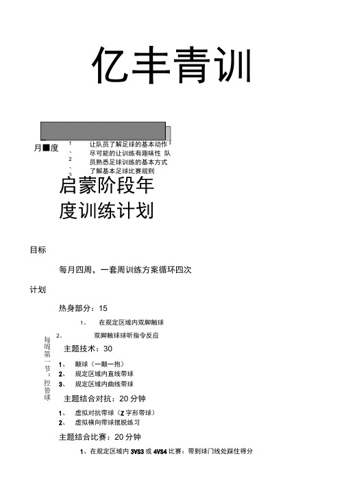 青少年足球训练启蒙阶段年度训练计划教案