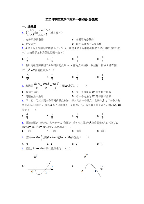 2020年高三数学下期末一模试题(含答案)