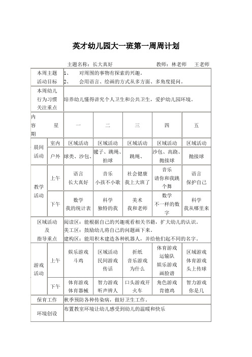 大班周计划表1