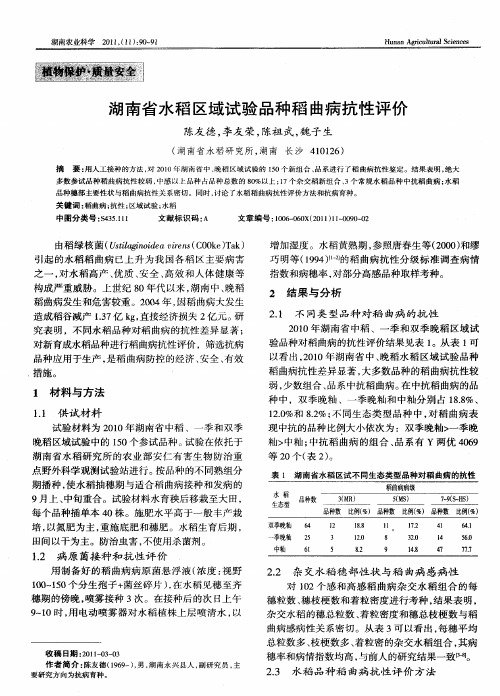 湖南省水稻区域试验品种稻曲病抗性评价