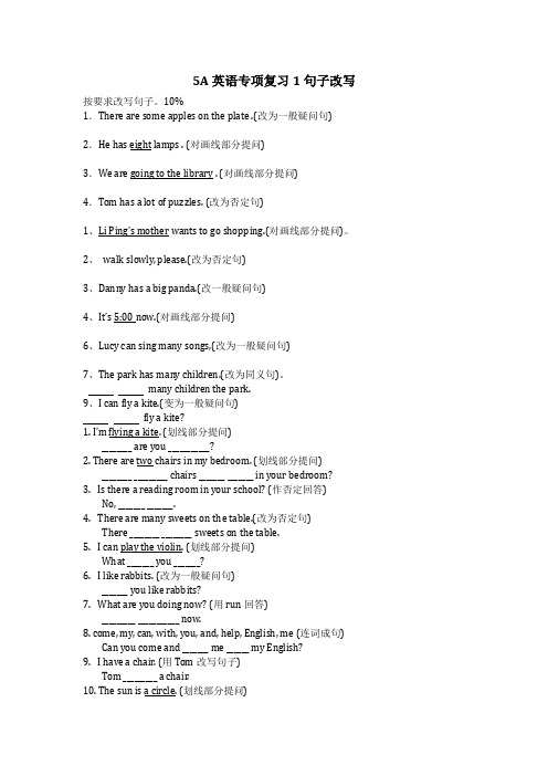 5A英语专项复习1句子改写