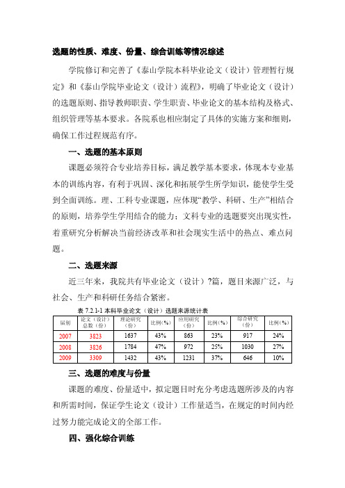 选题的性质、难度、份量、综合练习等情况综述[精彩]