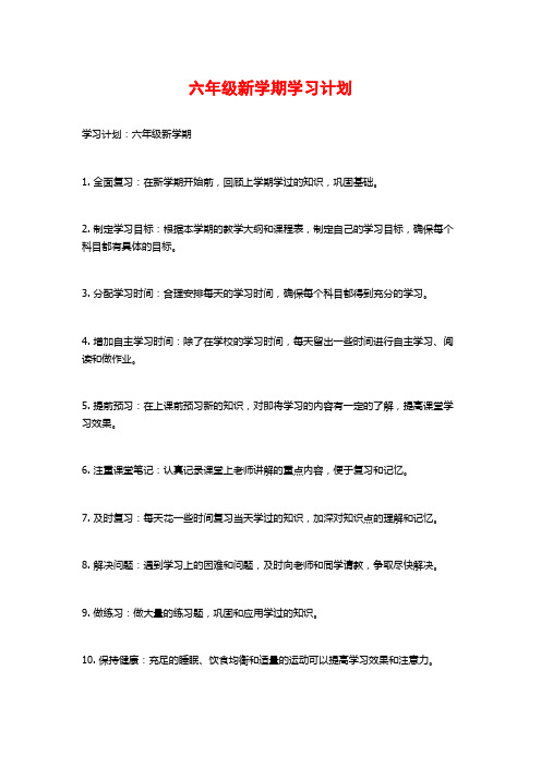 六年级新学期学习计划