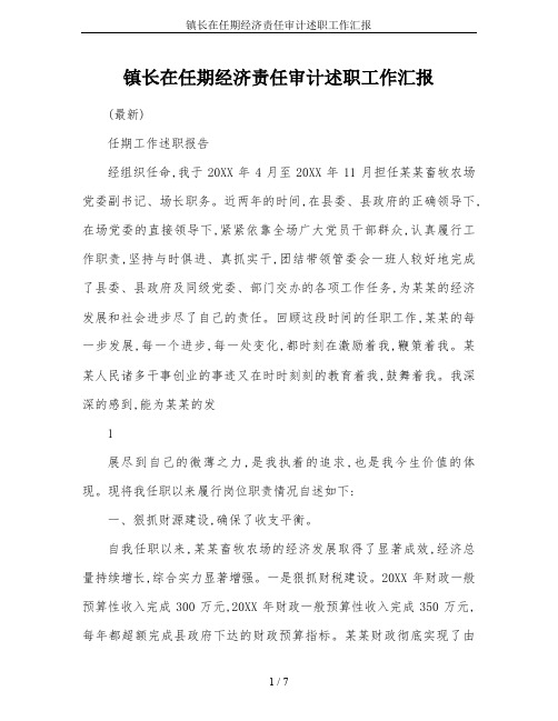 镇长在任期经济责任审计述职工作汇报