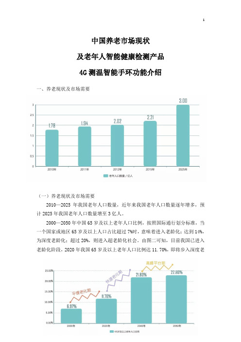 中国养老市场现状及老年人智能健康检测产品4G测温智能手环功能介绍