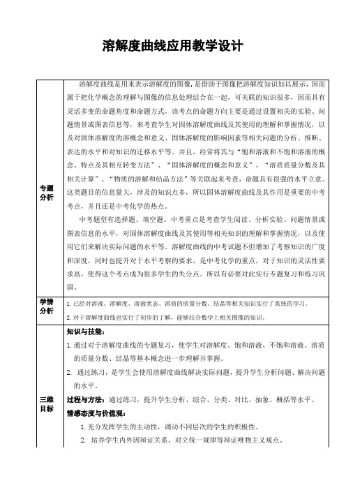 溶解度曲线应用教学设计